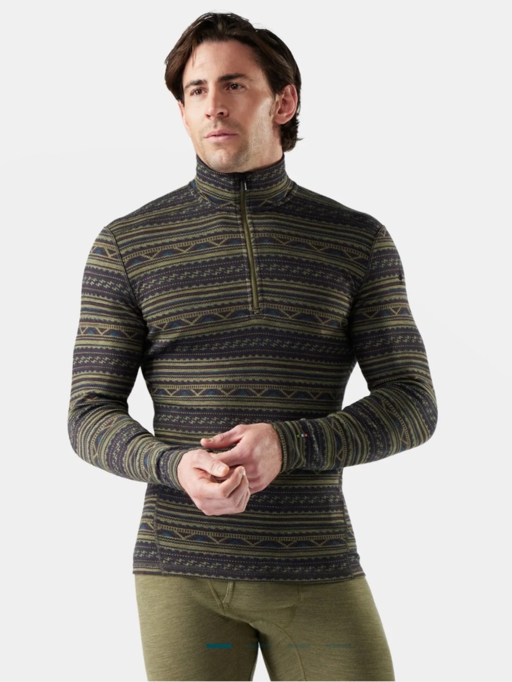 Smartwool Men's Classic Thermal Merino Base Layer 1/4 Zip Winter Moss Summit